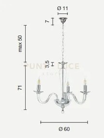 Lampadario ravel 3 luci attacco e14 bianco e cromo d.60cm