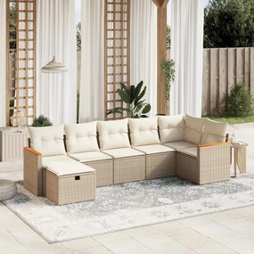 Set divani da giardino 7 pz con cuscini beige in polyrattan