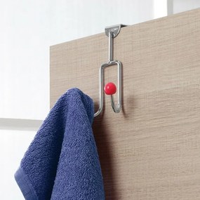 Appendino con doppio gancio in acciaio cromato e pomelli bianchi