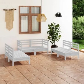 Set Divani da Giardino 6 pz Bianco in Legno Massello di Pino