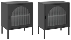 Comodini 2 pz neri 50x35x60 cm in vetro e acciaio