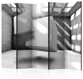 Paravento design Danza dei quadrati II (5 parti) - astrazione geometrica bianca