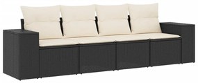 Set Divani da Giardino 4 pz con Cuscini Nero in Polyrattan