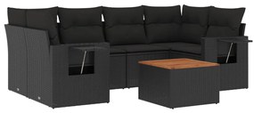 Set divani da giardino con cuscini 7pz nero polyrattan