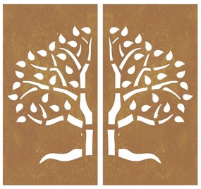 Decorazioni muro giardino 2 pz 105x55 cm albero acciaio corten