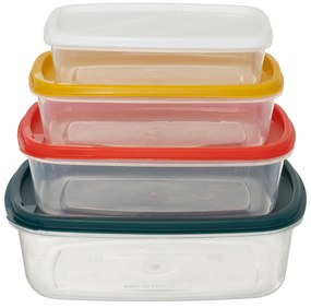 Set 4 contenitori rettangolari con coperchi colorati