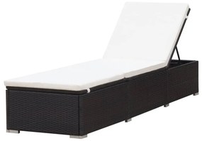 Lettino prendisole con cuscino bianco crema polyrattan marrone