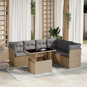 Set divani da giardino 7 pz con cuscini beige in polyrattan