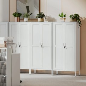 Armadio per Ufficio 80x40x175 cm a 3 Ripiani Regolabili con Serratura e 2 Chiavi in Acciaio Bianco...