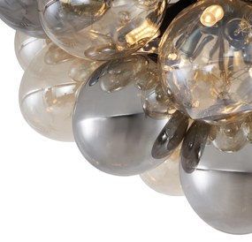 Lampada da soffitto di design nera con vetro ambra e fumé 6 luci - Uvas