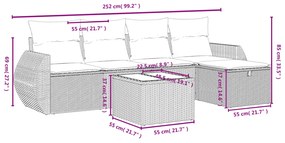 Set divano da giardino 6 pz con cuscini nero in polyrattan