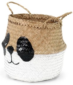 Cesto portagiochi da bambini in seagrass bianco e naturale ø 25x24 cm Panda - Compactor