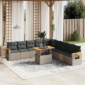 Set divani da giardino 11 pz con cuscini in polyrattan grigio