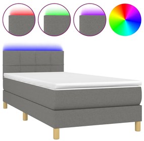 Letto a Molle Materasso e LED Grigio Scuro 90x190 cm in Tessuto