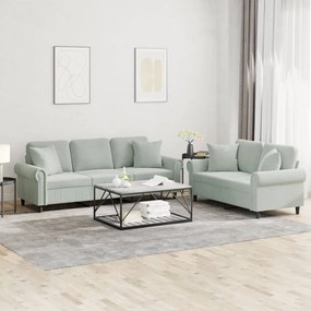 Set Di Divani 2 Pz Con Cuscini Grigio Chiaro İn Velluto /