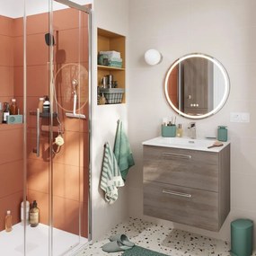 Mobile bagno sospeso con lavabo L 60 x H 57,7 x P 45 cm rovere grigio truciolare 2 cassetti | Remix