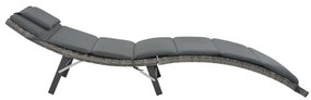 Set lettini da giardino 3 pz pieghevoli in polyrattan grigio