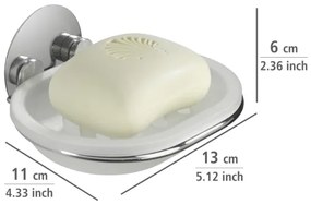 WENKO 18776100-Portasapone TURBO-LOC TONDO IN ACCIAIO 13x11 cm finitura lucida cromo/bianco