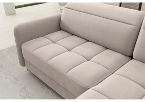 Divano angolare marrone chiaro allungabile/con contenitore (con penisola a destra/a L) e rivestimento in velluto Barea – ELTAP