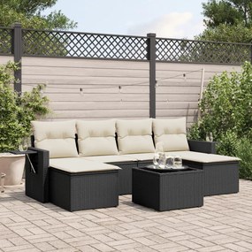 Set divani da giardino con cuscini 7pz nero polyrattan
