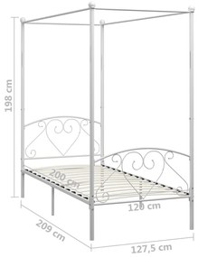 Letto a baldacchino bianco in metallo 120x200 cm