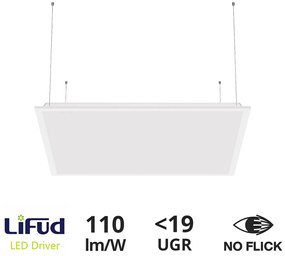 Pannello LED a Sospensione 60x60 40W UGR19 No-Flicker - LIFUD Driver Colore Bianco Naturale 4.000K
