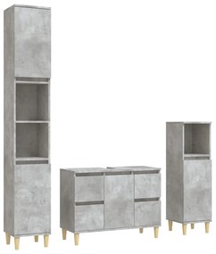 Set mobili da bagno 3 pz grigio cemento in legno multistrato