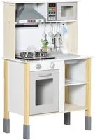 Cucina Giocattolo per Bambini 60x30,5x93,2 cm con Luci e Utensili in MDF e PP Grigio e Bianco