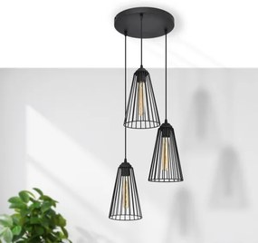 Lampadario a sospensione con filo TORRI 3xE27/15W/230V nero
