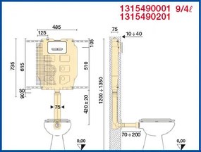 Cassetta incasso pulsante alto (2 pulsanti 9 lt - 4 lt) Pucci ECO 1315490001 + placca