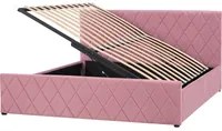 Letto contenitore Rivestimento in velluto rosa 160 x 200 cm con testiera trapuntata a diamante con base a doghe