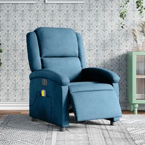 Poltrona Massaggiante Reclinabile Elettrica Blu İn Velluto /