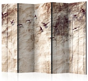 Paravento design Natura Carta II (5 parti) - uccelli e bosco