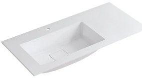 Lavabo integrale rettangolare vasca a sinistra L 100.5 x H 15 x P 46 cm in resina bianco