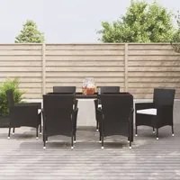 Set da Pranzo da Giardino 7 pz Nero con Cuscini in Polyrattan 3187319