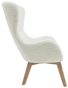 Poltrona scandinava in tessuto bianco con lana effetto riccia e legno ESKUA