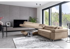 Divano angolare beige allungabile/con contenitore (con penisola a sinistra/a L) Anton – ELTAP