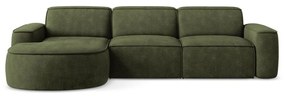 Divano angolare verde (con penisola a sinistra/con chaise lounge) con rivestimento in ciniglia Omao – Makamii