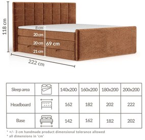 Letto boxspring arancione con contenitore 140x200 cm Ava – Maison de Rêve