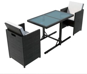 Set da bistrot 3 pz con cuscini in polyrattan nero