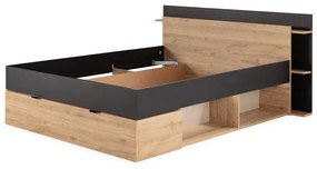 Letto matrimoniale effetto rovere con contenitore senza griglia in colore nero-naturale 160x200 cm Albo - Marckeric