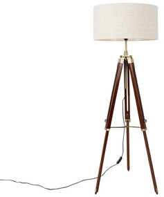 Lampada da terra in ottone con paralume grigio chiaro a treppiede 50 cm - Cortin