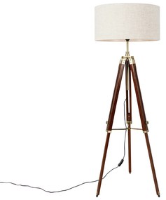 Lampada da terra ottone con paralume treppiede grigio chiaro 50 cm - Cortin