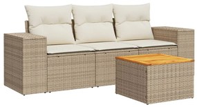 Set Divano da Giardino 4 pz con Cuscini Beige in Polyrattan