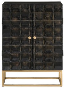 Credenza nera 55x34x75 cm in legno massello di mango e ferro