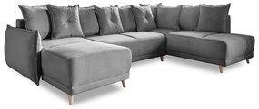 Divano letto angolare in velluto a coste grigio (angolo destro a forma di U) Lazy Lukka - Miuform