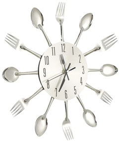 325162 vidaXL Wall Clock with Spoon and Fork Design Silver 31 cm Aluminium