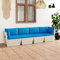 Divano da Giardino a 4 Posti su Pallet con Cuscini Legno Abete 3063448