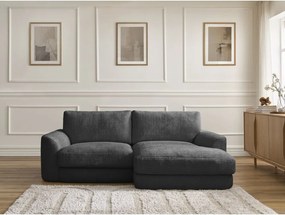 Divano angolare nero (con penisola a destra/con chaise lounge) con rivestimento in ciniglia Leonore – Bobochic Paris