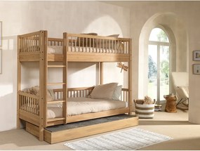 Letto da bambini a castello/estraibile di colore naturale in rovere massiccio con contenitore con rete inclusa 90x200 cm Forrest – Vipack